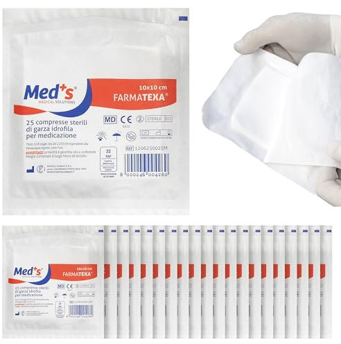 FARMACZABBAN 20 compresse di garza idrofila sterile in buste singole 10x10 cm, 25 strati, 100%
