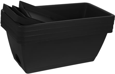 ibasenice Vasi per Piante da Esterno Rettangolari Riutilizzabili Set di 4 in Plastica Nera con Vassoi Integrati per Bonsai e Piante da Giardino o Davanzali