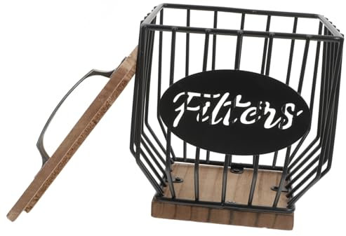 TOPPERFUN Organizer Portafiltro Per Caffè Con Coperchio in Ferro e Legno, Contenitore Per Filtri e Cialde Da Cucina e Soggiorno, Supporto Multifunzionale Per Accessori Macchina Da Caffè
