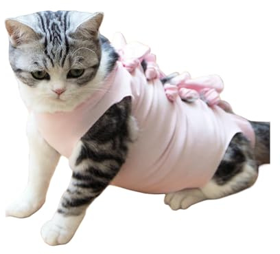 Body chirurgico per gatti dopo la castrazione, traspirante, anti-perdita, per la guarigione delle ferite (alternativa al collare, adatto alla clinica veterinaria, lavabile) (S, rosa)