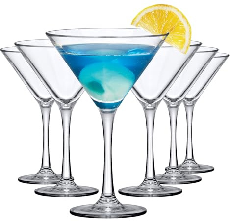 ZhouZGlass Martini Glasses Set of 6, 7 oz Martini Cocktail Glasses, Premium Crystal Cocktail Glasses for Bar, Margarita, Whiskey, Gin, Tequila, BPA-Free, Top Rack Dishwasher-Safe, Clear