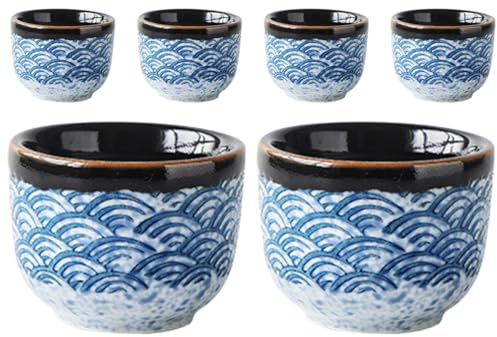 CHICAMPERA Set da 6 Tazze da Tè in Ceramica Resistente Alte Basse Temperature, Tazza D'acqua Comoda per Uso Quotidiano, Accessorio per Casa e Ufficio Stile Giapponese