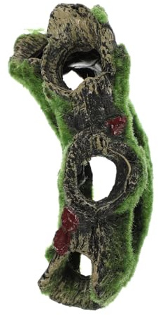 FONDOTIN Aquarium Deko Resin Baumhöhle mit Moos Ornament Natürliches Versteck und Spielhöhle für Fische Attraktives Unterwasser Versteck für Fischbecken Stressreduzierende Aquarium