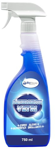 Detergente Spray Vetri 750ml Pulisce e Lucida, Zero Aloni per Superfici Brillanti per Casa, Auto Multiuso