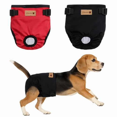 Colenumone 2er-Pack Hundewindeln für Hündinnen | Hunde-Periodenhosen für Welpen, waschbar und wiederverwendbar (schwarz und rot)（XS）