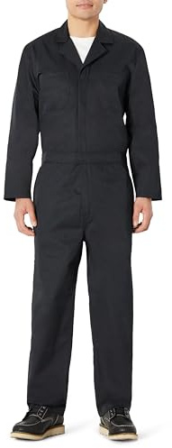 Amazon Basics Men's Men's Long Sleeve Workwear Coveralls, Black, Large- Regular