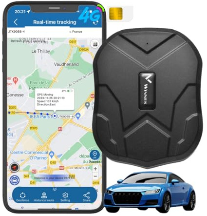 4G Localizador GPS para Coche TK905E, Tarjeta SIM incorporada Requiere suscripción a aplicación Compatible, con Alarma antirrobo de geocerca magnética, Adecuado para vehículos, Motocicletas, Camiones