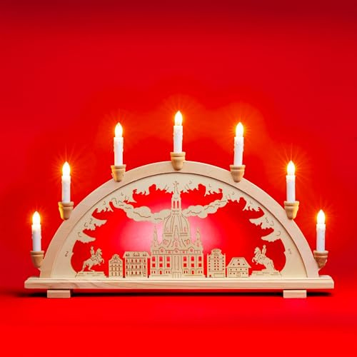 SIKORA LB20-7 klassicher Holz Schwibbogen beleuchteter Lichterbogen Motiv Dresdener Frauenkirche Deko Weihnachten Breite ca. 57 cm