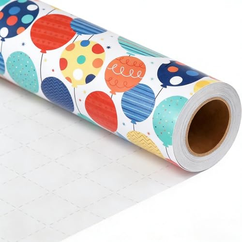 Komforbaa Färgglada presentpapper födelsedag, 43 cm x 10 m presentpappersrulle, presentförpackning med ballongmönster för fest, semester