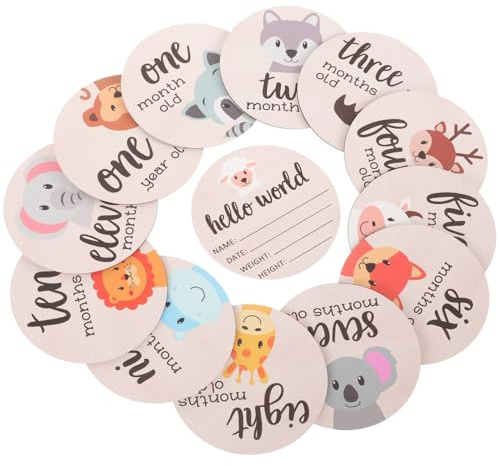 Cartes Rondes de Jalons Bébé en Bois, Lot de 13 Set de Set de Pièces | Accessoire Photo pour Baby Shower, Suit la Croissance, Idée Présent pour Jeune Maman