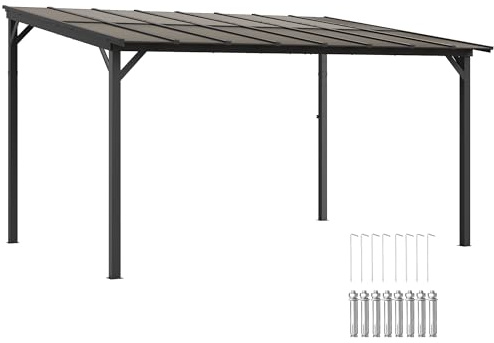 Outsunny Terrassenüberdachung ca. 3 x 4,3m freistehende Terrassendach mit schrägen Polycarbonat-Dach Aluminium Überdachung Pergola zur Wandmontage Pavillon für Terrasse, Veranda, Hinterhof Dunkelgrau