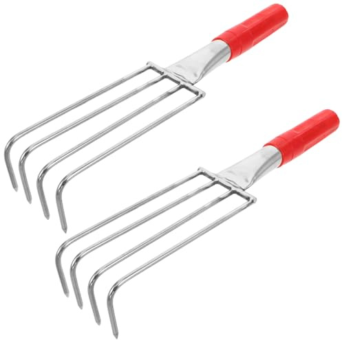 Veemoon Rastrello per Vongole 2 Pezzi in Acciaio Inox 32 Cm a 4 Punte, Strumento Manuale per Raccolta Frutti di Mare su Spiaggia e Sabbia, Rastrello Artiglio Ergonomico per