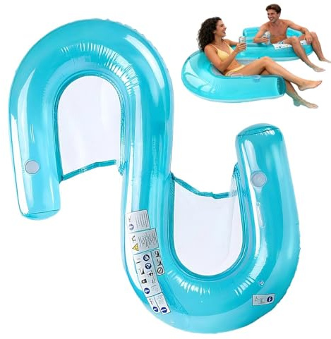 Materassino Gonfiabile Mare per 2 Persone, Isola Galleggiante con Schienale e Porta Bicchieri, Poltrona Relax in PVC Resistente 600lbs per Adulti Coppia Piscina Lago Spiaggia Vacanze