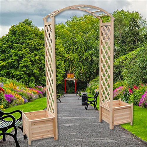 Melko Rosenbogen aus Holz Rankhilfe für Kletterpflanzen Pergola Gartenbogen inkl. 2 Pflanzkübel