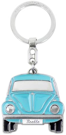 BRISA VW Collection - Porte-clés en métal émaillé Volkswagen avec anneau, accessoire de porte-clés au design Coccinelle/Beetle (Avant/Bleu)