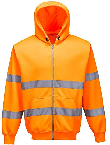 Portwest B305 Varningsskydd-dragkedja Huvtröja-tröja Med Huva Hög Synlighet | Orange, XL, EN ISO 20471 Klass 3, UPF 40+, 2 Fickor, Rymlig Passform, Lång Ärm, Polyester, Reflekterande, 35% Bomull, Skaltyg