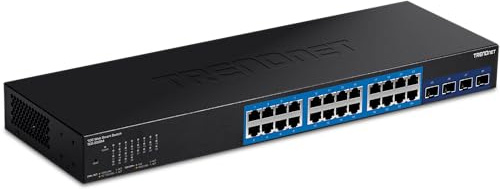 TRENDnet, TEG-30284, Conmutador Web Inteligente de 28 Puertos, 24 Puertos Gigabit, 4 Ranuras SFP+ de 10 G, Enlaces ascendentes de Red de Alta Velocidad, Montaje en Rack 1U, Negro