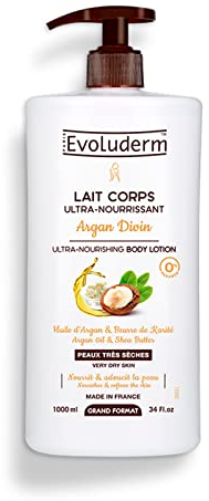 EVOLUDERM - Latte Corpo Ultra-Nutriente Argan Divin - 1000 ml - Ingredienti di Origine Naturale - Vegan - Fabbricazione Francese