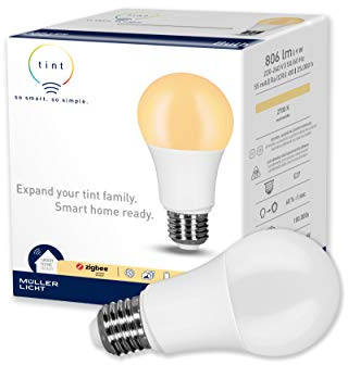 tint Smarte LED-Birne E27 – Steuerbar per Alexa oder Fernbedienung – Dimmbare E27 Glühbirne mit warmweißem Licht (2700 K), 9 W