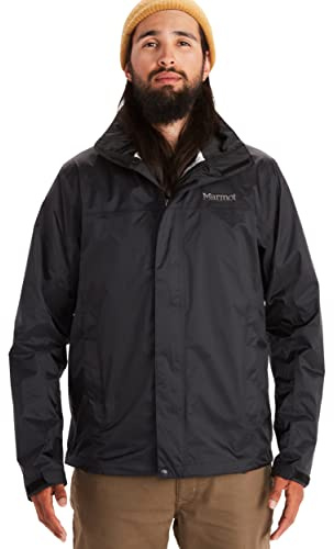 Marmot Men's PreCip Eco Jacket, Waterproof Jacket, Lightweight Hooded Rain Jacket, Windproof Raincoat, Breathable Windbreaker, Ideal for Running and Hiking, Black, M