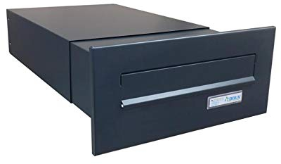 B-042 Cassetta postale bifamiliare passante a muro con targhetta portanome color grigio antracite (RAL 7016) (profondità: 39-62 cm) - LETTERBOX24.de