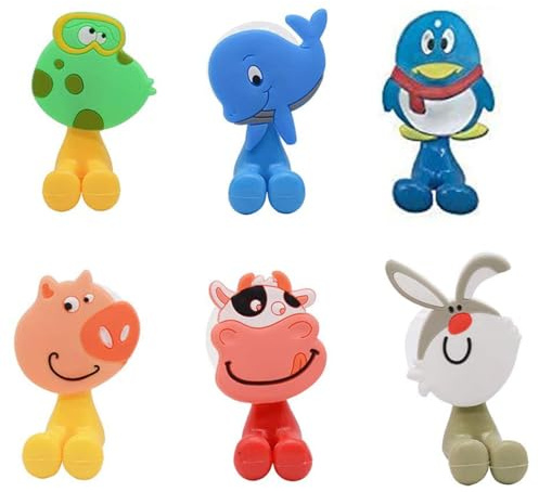 Zahnbürstenhalter für Kinder, niedliches Tier an der Wand befestigter Zahnbürstenhalter mit Saugnapf (6er Pack Tier)