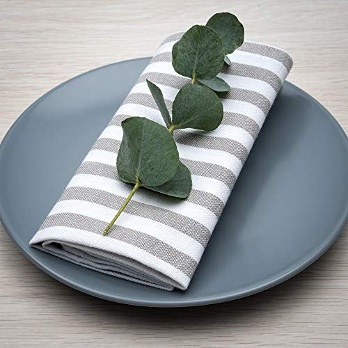 FILU Servietten 8er Pack Halbleinen (Leinen/Baumwolle) Grau/Weiß gestreift (Farbe und Design wählbar) 45 x 45 cm - hochwertige Stoffservietten im skandinavischen Landhaus-Stil