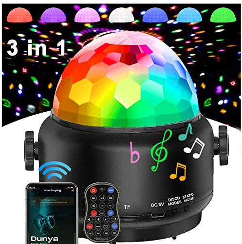 Altavoz Bluetooth de luces de discoteca, luces de fiesta activadas por sonido, control remoto USB 3 en 1 Mini luz de bola de discoteca de Halloween, luz nocturna LED para DJ, fiestas