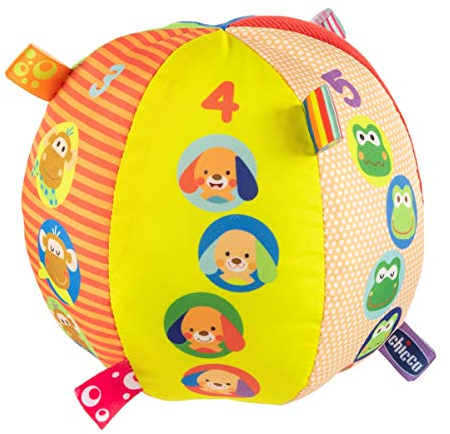 Chicco Musical Ball, Weicher Sensorischer Kinderball mit Tönen, Melodien und Tiergeräuschen zum Zahlen lernen, Fördert das Krabbeln und Motorische Fähigkeiten - Babyspielzeug von 3 M. - 3 Jahren
