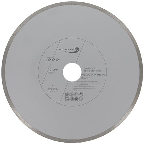 PRODIAMANT Disco Diamantato da Taglio per Piastrelle 230 mm x 30 mm - Gres porcellanato, ceramica, klinker, taglio a umido, taglio preciso e senza scheggiature, ideale per sega da tavolo