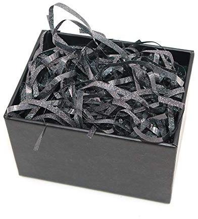 Shiwaki 50g Glitter Raffia Papierschnitzel Geschreddertes Seidenpapier Füllmaterial, Geschredderte Crinkle Konfetti für DIY Geschenkverpackung & Korbfüllung - Bright Black