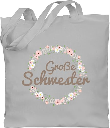 Baumwolltasche - Taschen - Große Schwester Blumenkranz - Unisize - Hellgrau - schwestern big sister jutebeutel sis grosse geschenkideen+für+geschwister geschenke große+schwester+geschenk für