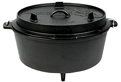 Valhal Outdoor Dutch Oven 12 L Cast Iron with Feet, Thermometer Cut-Out