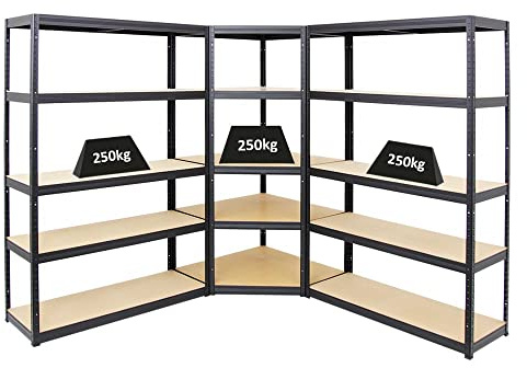PROREGAL Mega Deal 1xEckregal und 2xSchwerlastregal Big Elephant 180x120x45 Fachlast 250kg Schwarz