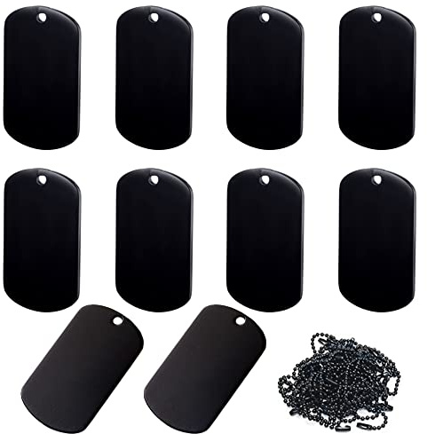 Niaciswe Hundemarken Rohlinge 20 Stück Dogtags Blanko Schwarz Hundemarken aus Aluminium Schildform 5x2,9cm mit 10 Kugelketten 50cm fur Erkennungsmarken Anhanger Charms