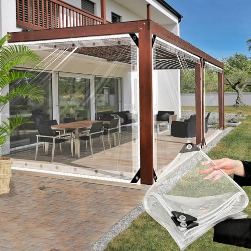 SDLLG Telone di copertura impermeabile, trasparente, con occhielli in PVC, lo spessore del telo multiuso è di 0,4 mm, resistente alle intemperie, pieghevole, 2,0 x 3,0 m