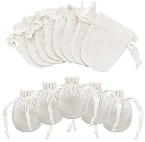NBEADS 12 Stück Weiße Kordelzug Samtbeutel, 10x8 cm Kordelzug Schmuckbeutel Samtbeutel Süßigkeiten Geschenktüten Für Hochzeit Geburtstag Weihnachten Gastgeschenke