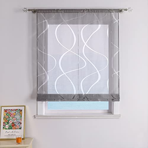 ESLIR Raffrollo Ausbrenner Raffgardine mit Tunnelzug Wohnzimmer Gardinen Küche Transparent Bändchenrollo Modern mit Wellen Muster Grau BxH 80x155cm 1 Stück