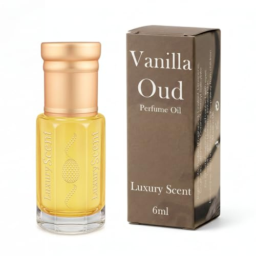 Perfume Oil Vanilla Oud 6ml Roll-On by Luxury Scent – Long Lasting Alcohol-Free Arabian Attar with Warm Woody Oriental Notes, Travel Size Unisex Fragrance for Men & Women, Vegan & Cruelty-Free