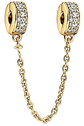 Lkwidi Charme Vergoldete Sicherheitskette Clip Charms-Anhänger 925 Sterling Silber Charm Bead Pendant für Europäische Armbänder und Halsketten