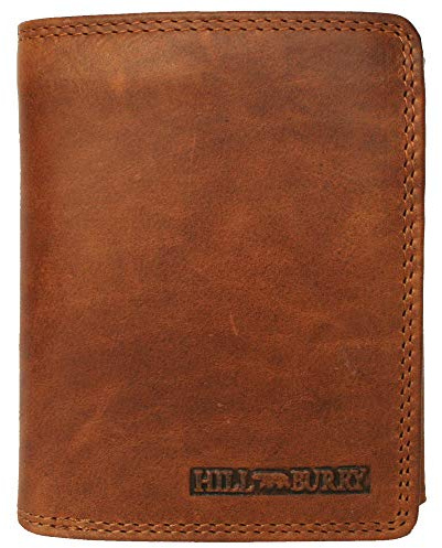Geldbörse aus Leder für Damen RFID-Schutz | Münzfach Geldbeutel Geldtasche Portemonnaie Portmonee Herren (Hill Burry Hochformat, Länge ca. 9,8 cm, Höhe ca. 12,7 cm, Breite 2,8 cm, braun)