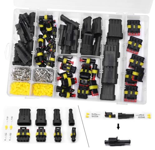 408 Stück Wasserdichte Kabel Steckverbinder, 1/2/3/4 Pin Auto Wasserdichte Steckverbinder Stecker und Buchsen Elektrische Anschlüsse Kabel für Motorräder Auto Boots LKW mit 1 Aufbewahrungsbox