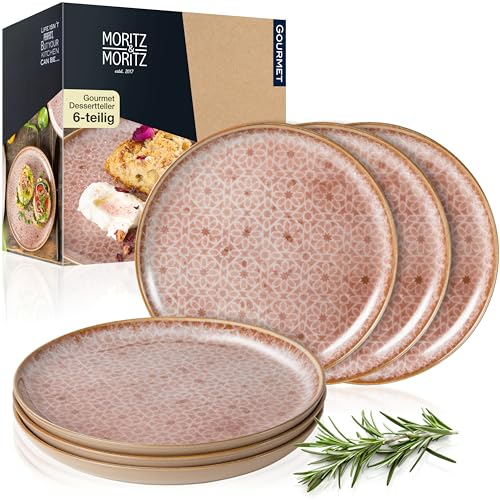 Moritz & Moritz Terra 6-Piece Dessert Plate Set - Ø 20.5 cm - in Subtle Terracotta Porcelain - Small Plate Set as Dessert or Cake Plates