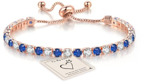 HEEYA Bracelets for Womens Sterling Silver Plated Tennis Bracelets Crystal Slider Women Bracelet Diamond Zirconia Lady Bracelet Birthday Gifts for Mum Sisters with Cards, Silver/Rose Gold