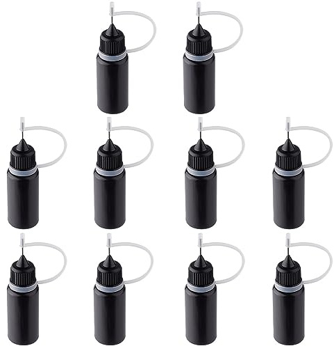 GORGECRAFT 10Stk Präzisionsspitzen-Applikatorflaschen Schwarze Metallnadel Kunststoffflasche 10 ml Präzisionsspitzen-Applikatorflaschen Für DIY-Farbe Papier Quilling Basteln Kleber Tinte Flüssige