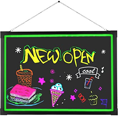 LED Schreibtafel Writing Board Werbetafel 60x80cm | Neon-Effekt | Fernbedienung | 8 Farben | Energieeffizient | Große Fläche