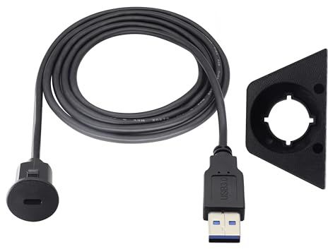 zdyCGTime USB C to USB 3.0 A Threaded Flush Mount Waterproof Cable Adapter USB 3.0 Male to USB C Female Panel Mount Extension Cable, for Car Boat Truck Yacht Motorcycle, (1.5m/4.9ft)