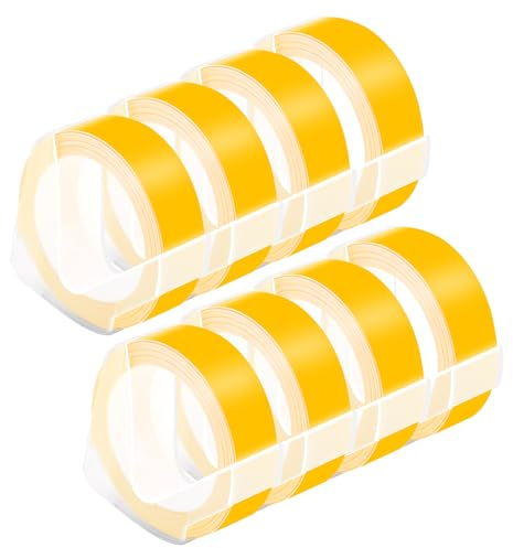NineLeaf 8 Packung Ersatz für Dymo S0898172 521208 3D Kunststoff Prägebändern 12mm x 3m Weiß auf Gelb Bänder Schriftband für Office Mate II 1540 154000 Organizer Xpress Pro 1575 Beschriftungsgerät