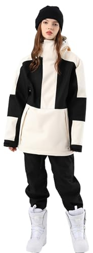 HOUZONIY Traje de esquí para hombre y mujer, traje de esquí para mujer, mono de esquí para invierno, cálido, para esquiar, para exteriores, con capucha, cierre de cremallera, traje de esquí