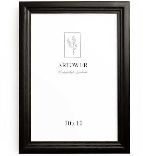 Artower® Bilderrahmen Vintage Schwarz Holz Rahmen für 10 x 15 cm | Posterrahmen Groß für Collage | Picture Frame Vintage Black Wood 10x15 cm | Retro Schmal Bilderrahmen | Schwarz Poster Rahmen